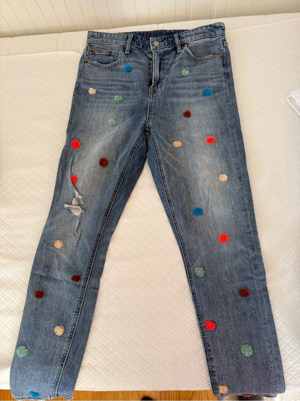 Lucky Brand Skinny Jeans Size 29 Colorful Pom Pom Distressed Denim